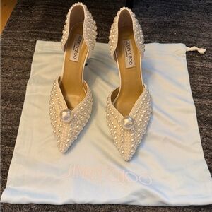 Jimmy Choo Pearl Embellished White Heels